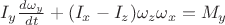 $I_y\frac{d\omega_y}{dt}+(I_x-I_z)\omega_z\omega_x=M_y$