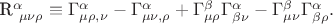R^{\alpha}_{\ \mu\nu\rho}\equiv\Gamma^{\alpha}_{\mu\rho,\nu}-\Gamma^{\alpha}_{\mu\nu,\rho}+\Gamma^{\beta}_{\mu\rho}\Gamma^{\alpha}_{\beta\nu}-\Gamma^{\beta}_{\mu\nu}\Gamma^{\alpha}_{\beta\rho}.