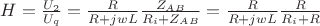 $H = \frac{U_{2}}{U_{q}}= \frac{R}{R + jwL} \frac{Z_{AB}}{R_{i} + Z_{AB}} = \frac{R}{R + jwL} \frac{R}{R_{i} + R}$