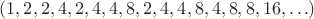 $(1,2,2,4,2,4,4,8,2,4,4,8,4,8,8,16,\ldots)$