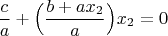$$\dfrac c a  + \Big(\dfrac {b  +  a x_2} a\Big) x_2=0$$