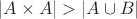 $\left | A\times A \right | > \left | A \cup B \right |$