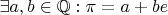 $$\exists a, b \in\mathbb{Q}: \pi=a+be$$