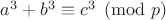 $a^3 + b^3 \equiv c^3 \pmod{p}$