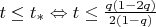 $t \le t_* \Leftrightarrow t \le \frac{q(1-2q)}{2(1-q)}$