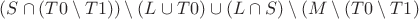 $(S\cap(T0 \setminus T1)) \setminus(L \cup T0) \cup (L \cap S)\setminus(M\setminus(T0 \setminus T1)$