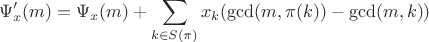 $$\Psi'_x(m)=\Psi_x(m)+\sum_{k\in S(\pi)}x_k(\gcd(m,\pi(k))-\gcd(m,k))$$