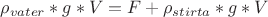 $\rho_{vater}*g*V = F + \rho _{stirta}*g*V$