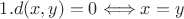 $1. d(x,y)=0 \Longleftrightarrow x = y$