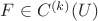 $F \in C^{(k)}(U)$