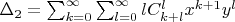 $\Delta_2=\sum^{\infty}_{k=0}\sum^{\infty}_{l=0}lC_{k+l}^lx^{k+1} y^l $