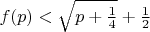 $f(p)<\sqrt{p+\frac{1}{4}}+\frac{1}{2}$