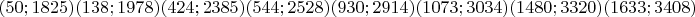 $(50;1825) (138;1978) (424;2385) (544;2528) (930;2914) (1073;3034) (1480;3320) (1633;3408)$