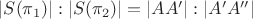 $|S(\pi_1)| : |S(\pi_2)| = |AA'| : |A'A''|$