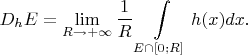 $$
D_hE=\lim\limits_{R\to+\infty}\frac 1 R\int\limits_{E\cap[0;R]}h(x)dx.
$$