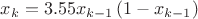 $ x_{k}= 3.55 x_{k-1} \left ( 1- x_{k-1}  \right )$