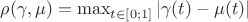 $\rho(\gamma,\mu)=\max_{t\in[0;1]}|\gamma(t)-\mu(t)|$