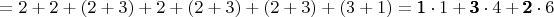 $=2+2+(2+3)+2+(2+3)+(2+3)+(3+1)=\pmb 1\cdot1+\pmb 3\cdot4+\pmb 2\cdot6$