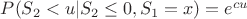 $P(S_2<u|S_2\le 0,S_1=x)=e^{cu}$