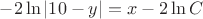 $-2\ln|10-y|=x-2\ln C$