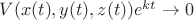 $V(x(t),y(t),z(t))e^{kt} \to 0$