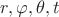 $r,\varphi, \theta, t$