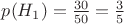 $p(H_1)=\frac{30}{50}=\frac{3}{5}$