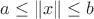 $a\leq \lVert x\rVert \leq b$