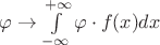 $\varphi \to \int\limits_{-\infty}^{+\infty} \varphi \cdot f(x) dx$