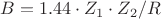 $B=1.44\cdot Z_1\cdot Z_2/R$