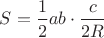 $S=\dfrac{1}{2}ab\cdot\dfrac{c}{2R}$
