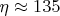 $\eta \approx 135%$