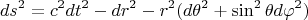 $$ds^2=c^2dt^2-dr^2-r^2(d\theta^2+\sin^2\theta d\varphi^2)$$