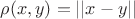 $\rho (x, y) = ||x - y||$