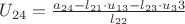 $U_{24}=\frac{a_{24}-l_{21}\cdot u_{13}-l_{23}\cdot u_33}{l_{22}}$