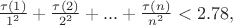 $\frac{\tau(1)}{1^2}+\frac{\tau(2)}{2^2}+...+\frac{\tau(n)}{n^2}<2.78,$