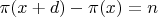 $\pi(x+d)-\pi(x)=n$