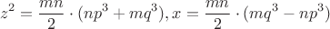 $$z^2=\dfrac{mn}{2} \cdot (np^3+mq^3), x = \dfrac{mn}{2} \cdot (mq^3-np^3)$$