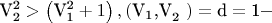 $\[{\text{V}}_{\text{2}}^{\text{2}}  > \left( {{\text{V}}_{\text{1}}^{\text{2}}  + 1} \right),\left( {{\text{V}}_{\text{1}} {\text{,V}}_{\text{2}} {\text{ }}} \right) = {\text{d}} = {\text{1}} - \]$