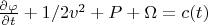 $\frac{\partial\varphi}{\partial t}+1/2 v^2+P+\Omega=c(t)$