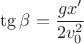 $$\tg\beta= \frac {gx'} {2v_0^2}$$