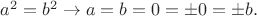 $a^2=b^2\to a=b=0=\pm 0=\pm b.$