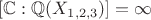 $[\mathbb{C} :\mathbb{Q}(X_{1,2,3})]=\infty$