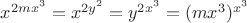 $x^{2mx^3} = x^{2y^2}= y^{2x^3} = (mx^3)^{x^3}$
