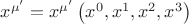 $x^{\mu '}  = x^{\mu '} \left( {x^0 ,x^1 ,x^2 ,x^3 } \right)$