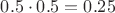 $0.5\cdot0.5=0.25$ $0.5\cdot0.5=0.25$