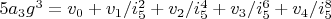 $5 a_3 g^3=v_0+v_1/i_5^2+v_2/i_5^4+v_3/i_5^6+v_4/i_5^8$