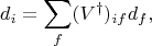 $$d_i=\sum\limits_{f}^{} (V^\dag)_{if}d_f,$$