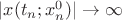 $|x(t_{n};x^{0}_{n})| \to \infty$ $|x(t_{n};x^{0}_{n})| \to \infty$