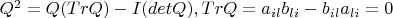 $Q^2=Q(TrQ)-I(detQ), TrQ=a_{il}b_{li}-b_{il}a_{li}=0$